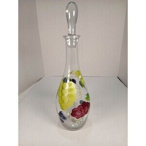 VTG Home Essentials Hand Painted Glass Decanter – Floral / Abstract Design